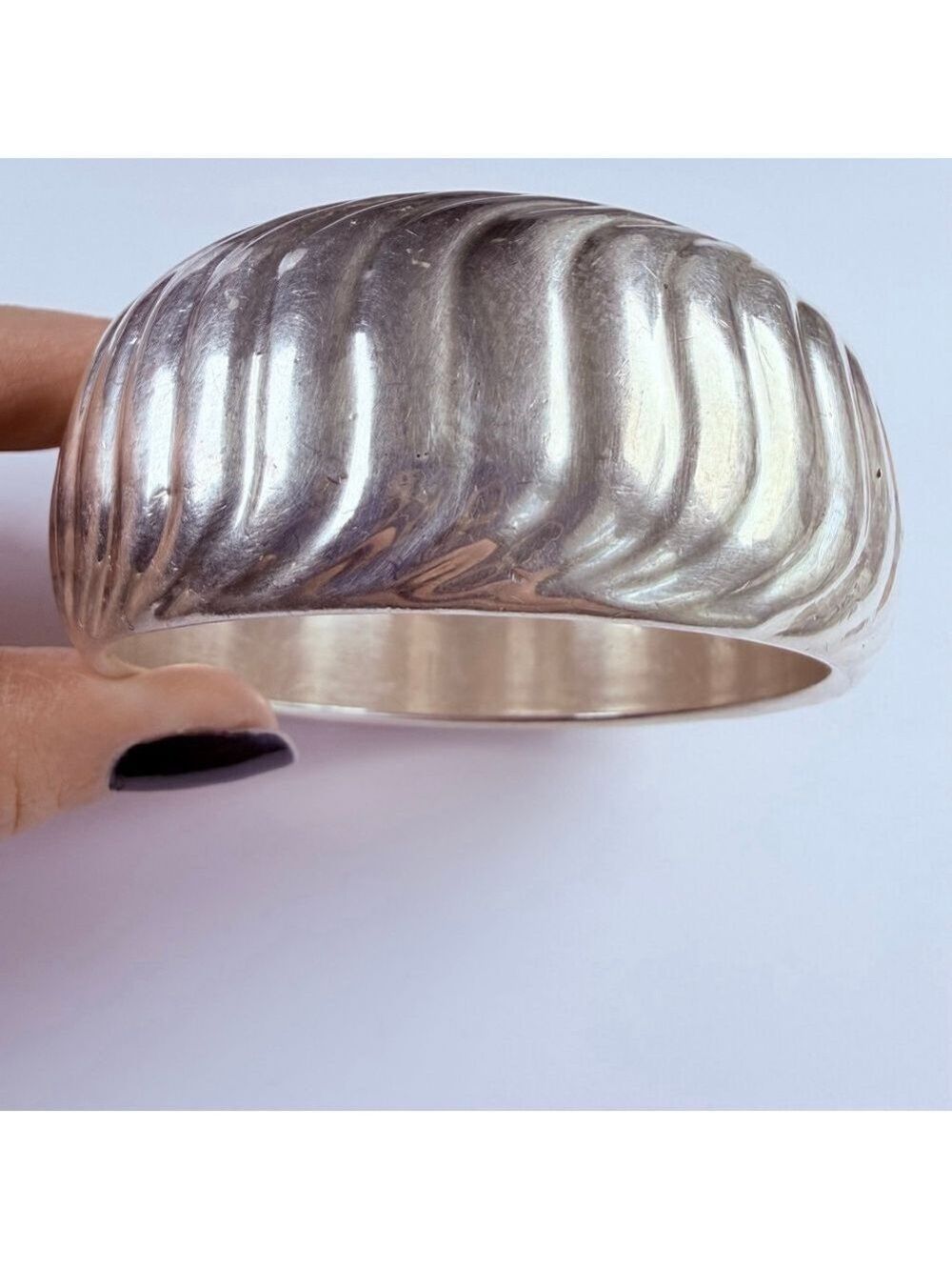 Scallop Chunky Sculpted Cable Swirl 32MM Wide Sterling Silver Bangle Bracelet